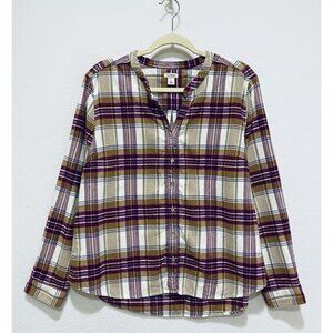 LL Bean Top Womens Large Maroon Plaid Flannel Button Up Outdoor Hiking Grunge